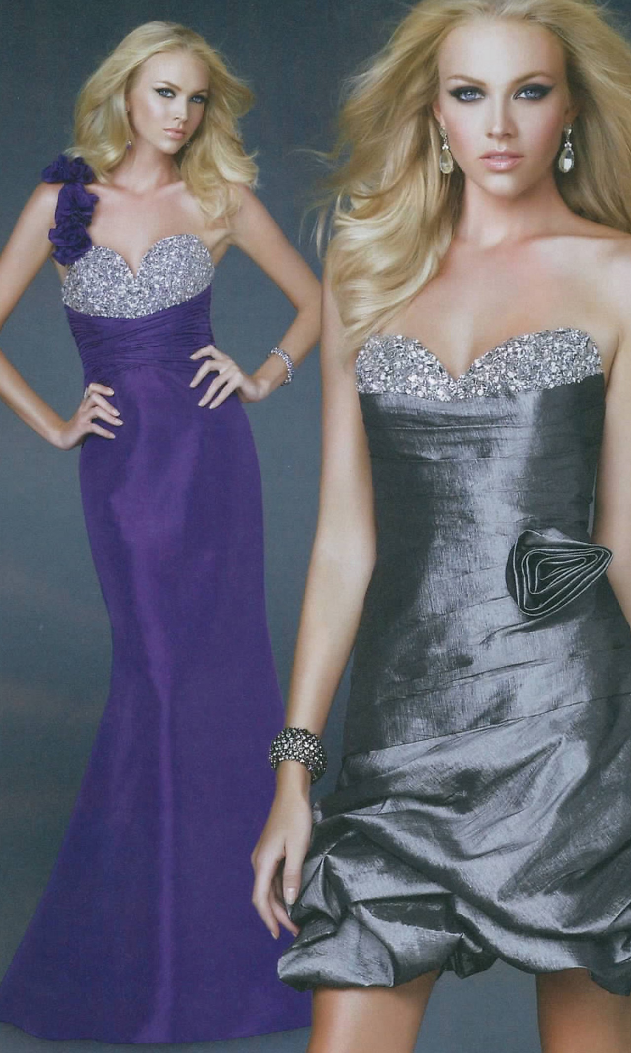 One-Shoulder Floor Length Sheath Purple Silky Taffeta Prom Dress of Sequined Bust and Flower Strap