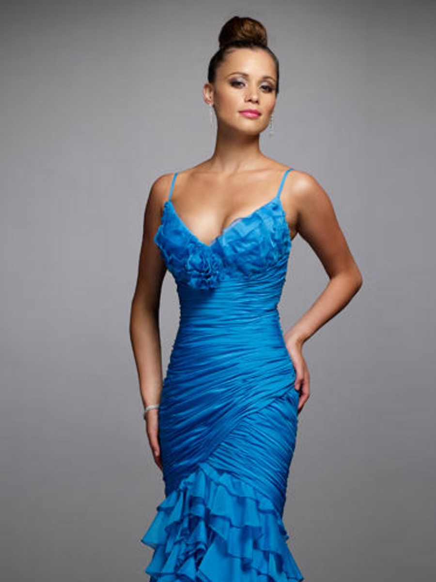 Chiffon Riyal Blue Spaghetti Straps Mermaid Sweetheart Neckline Sleeveless Floor-Length Celebrity Dress