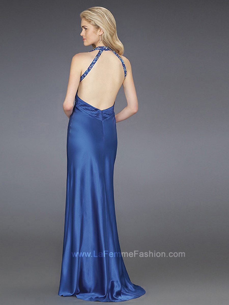 Glamorous Floor Length Sheath Style Royal Blue Silk Satin Evening Gown of Beaded Straps