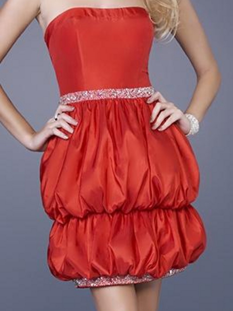 Mini vestido de bola naranja de tafetán rojo vestido de cóctel de la correa con cuentas en la cintura y falda de Escondido