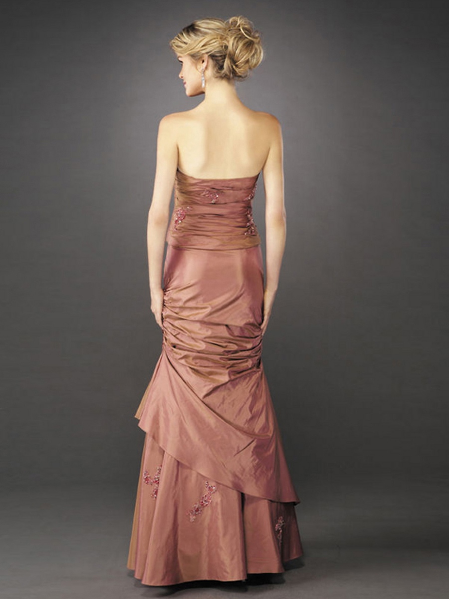Strapless Floor Length Mermaid Skin Pink Taffeta Mother of Bride Gown with Appliques
