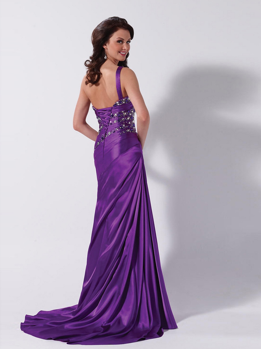 Romantic Purple One Shoulder Floor Length Evening Dress with Heavy Charming Beading