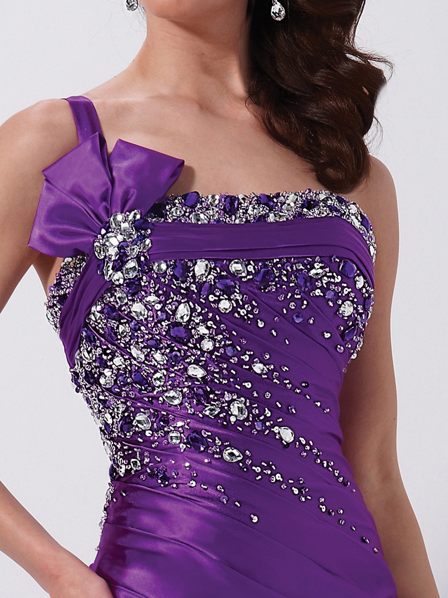 Romantic Purple One Shoulder Floor Length Evening Dress with Heavy Charming Beading