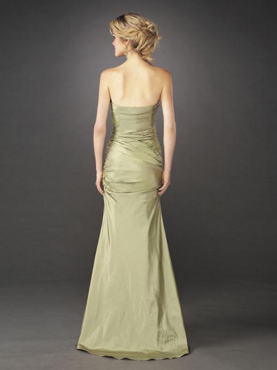 Intoxicating Floor Length Strapless Sage Satin Mother of Bride Gown with Embroidery Front