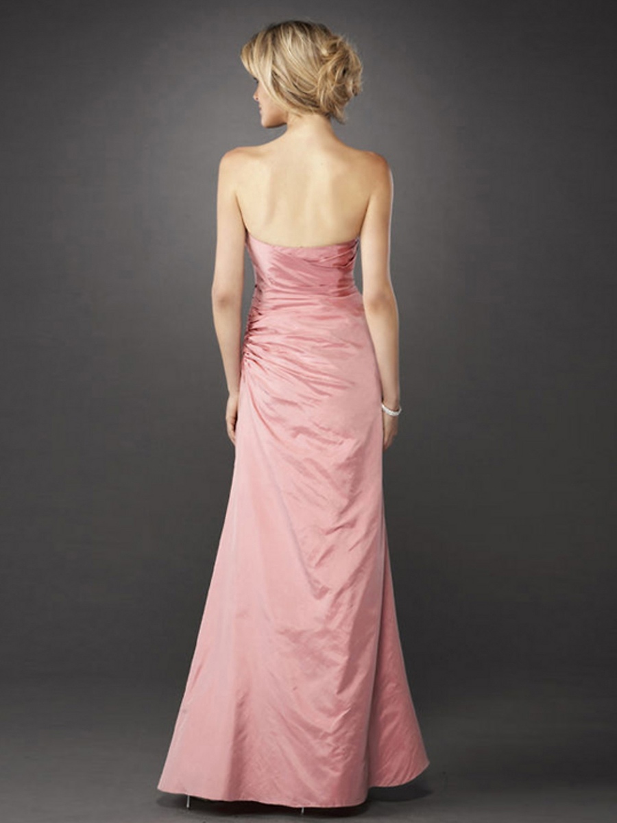 Floor Length Strapless Pink Heavy Silky Satin Mother of Bride Gown with Gathered Corset