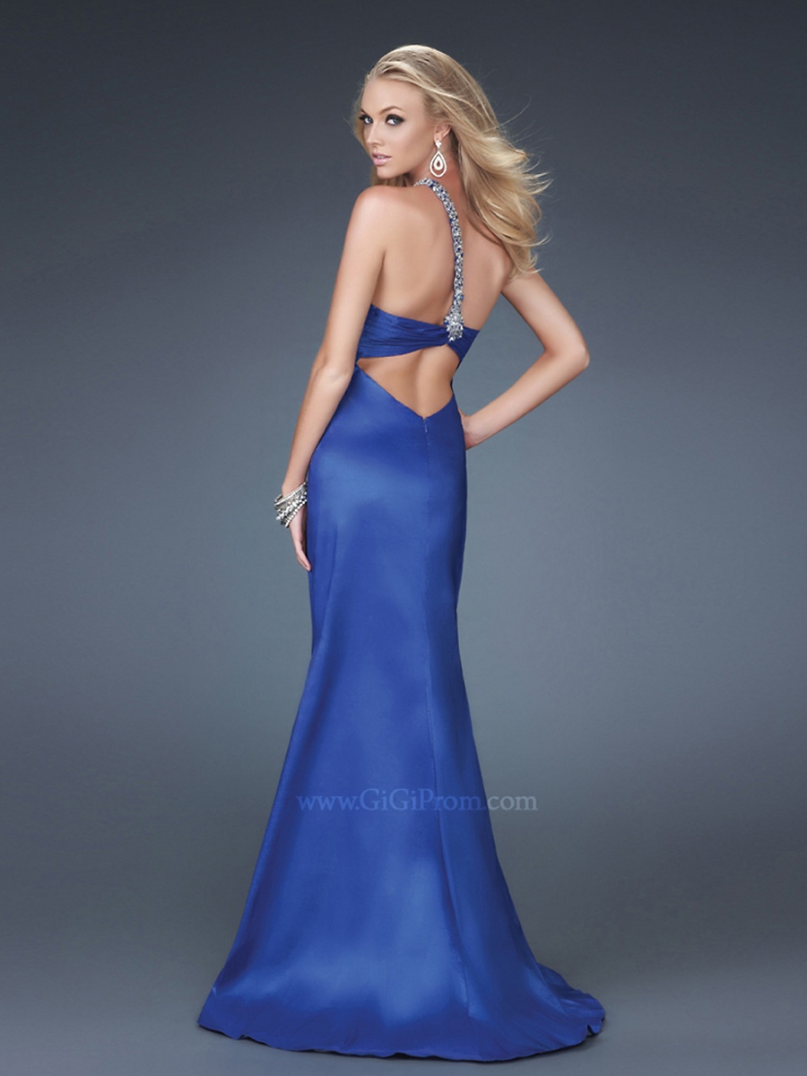 Top Designer One- spalla floor-lunghezza guaina Style Royal Blue Satin Prom Dress
