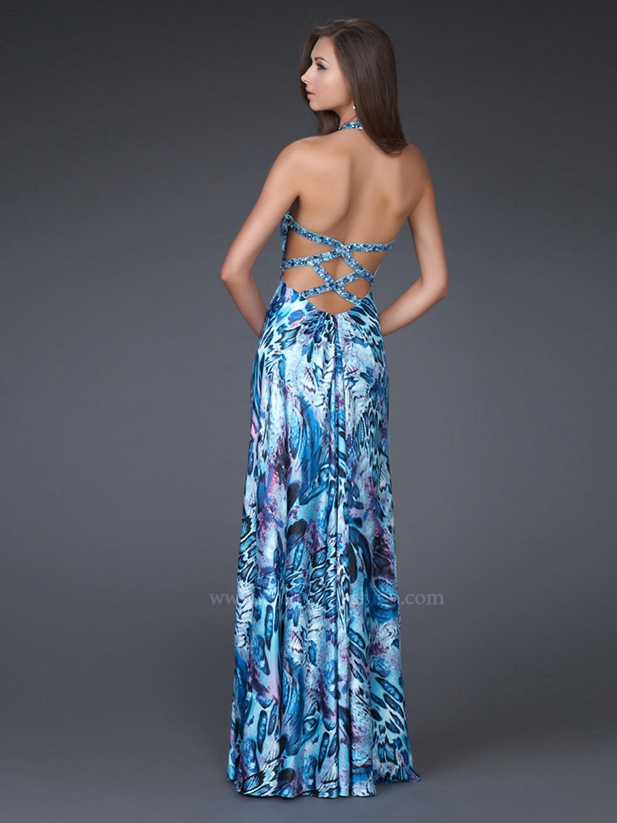 Best Seller Plunging V-Neck Floor Length Printed Sheath Style Prom Dress