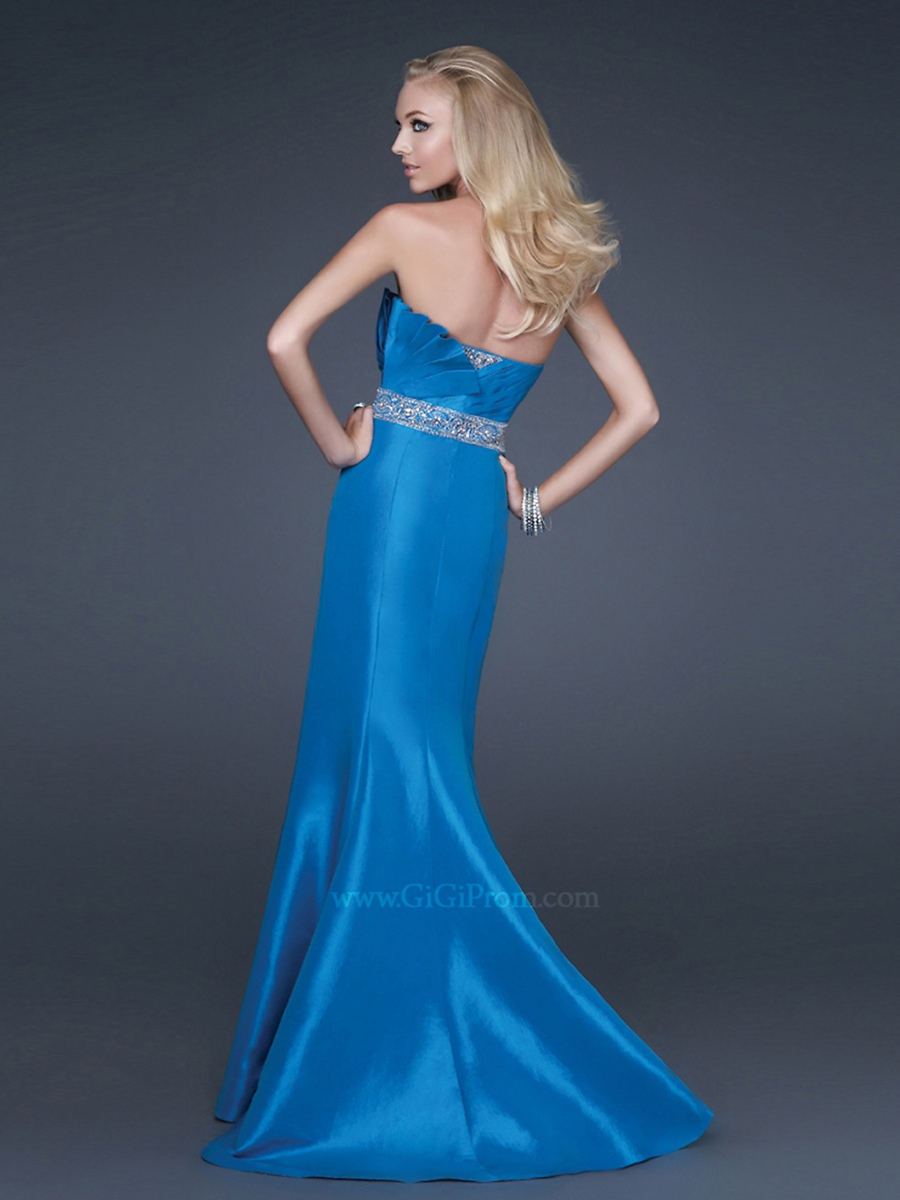 Enchanting Best Seller Strapless Ice Blue Silky Satin Mermaid Style Bow Tie Evening Gown