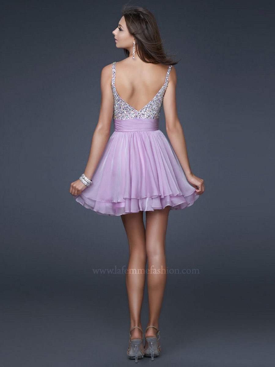 Sexy Short A-Line Style Sequined Bodice and Watermelon Chiffon Homecoming Dresses