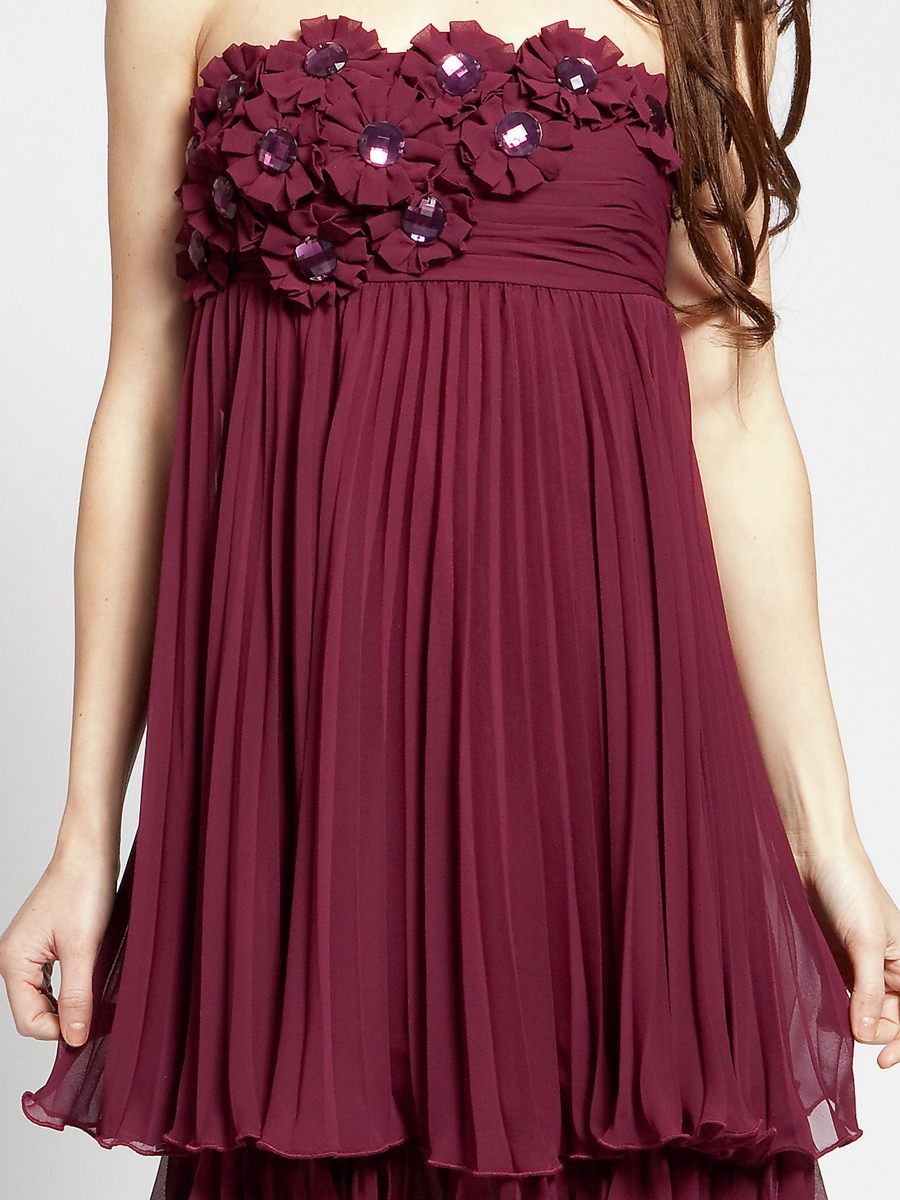 Adorable Hot Seller Strapless Grape Chiffon Pleated Wedding Guest Dress with Diamantes