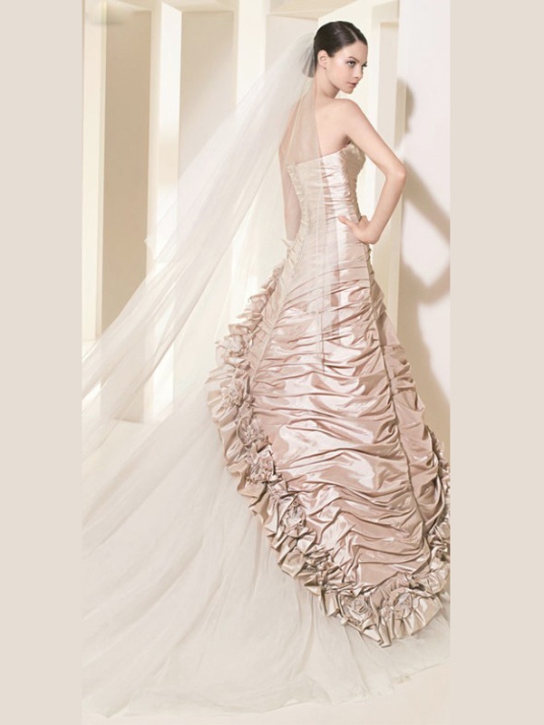 A-Line Adorned with Strapless Neckline with Shirring Wedding Dress