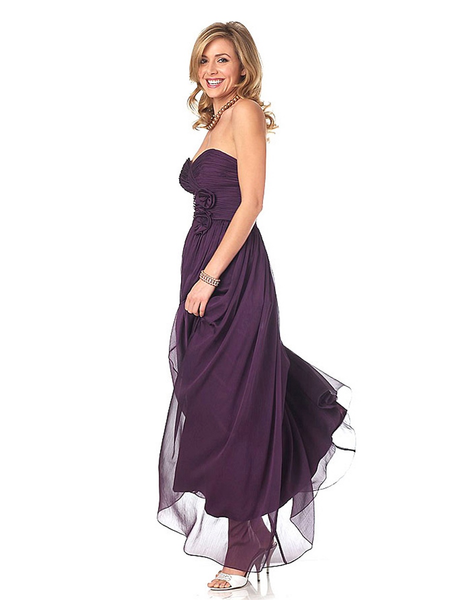 Elegant Purple Sweetheart Neckline Empire Waistline Flower Detail Evening Dresses
