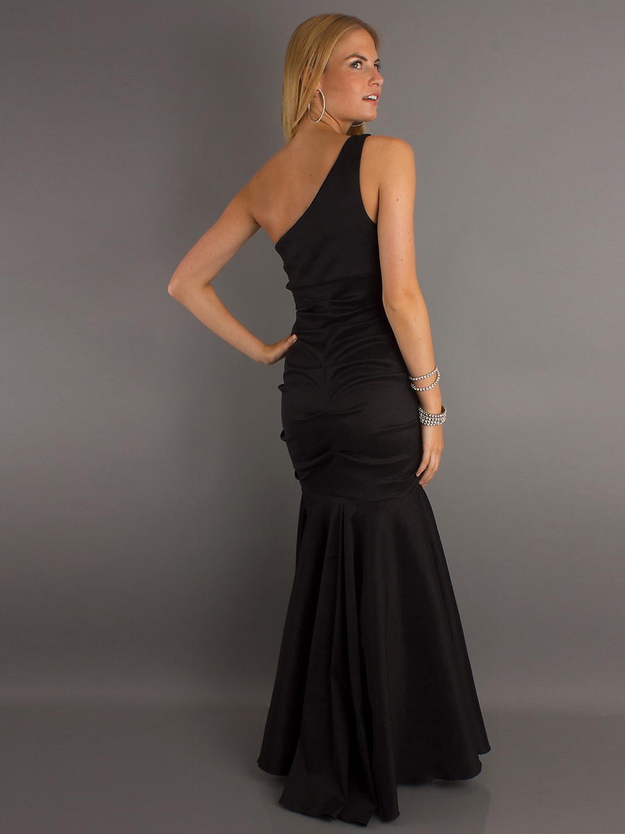 Elegant Black One-Shoulder- Back Zipper Ruched Bodice bodenlangen Abendkleider