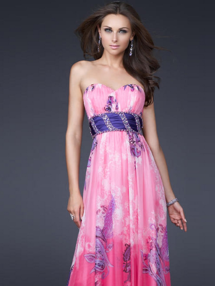 Intoxicating Sweetheart Floor Length Flowery Printed Sash Included Evening Gowns