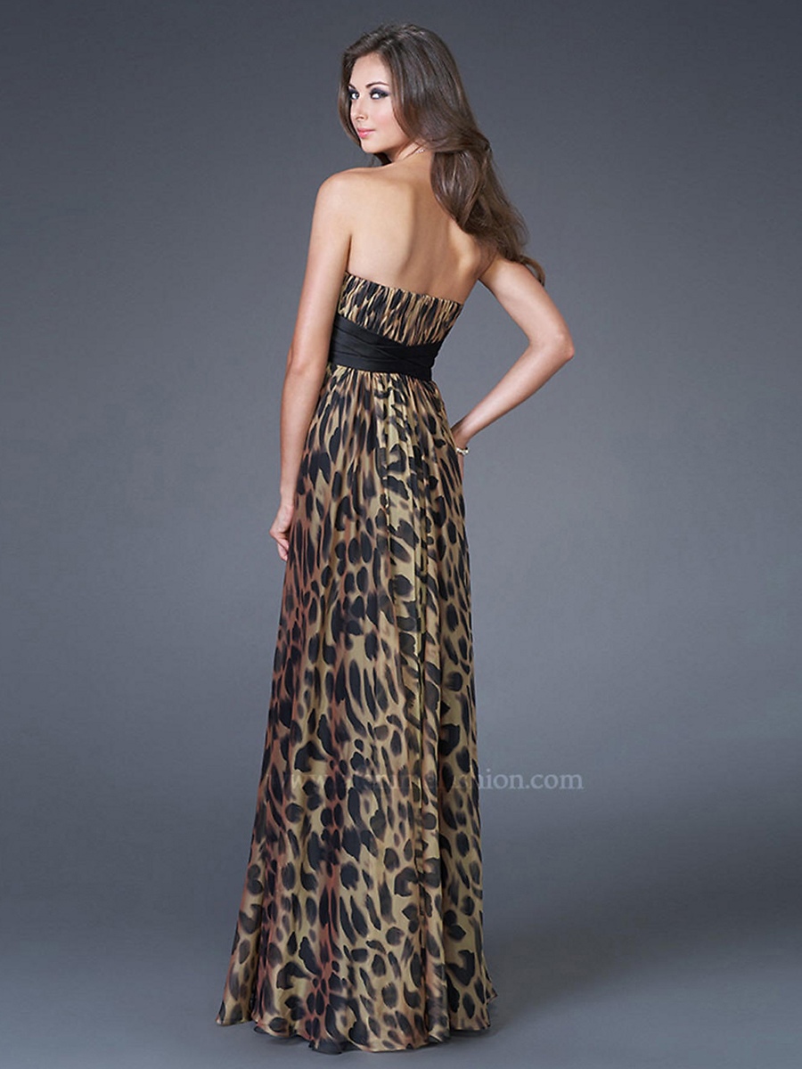 Incantevole senza spalline con stampa Leopard Floor Length Gown Empire Celebrity Style 2012