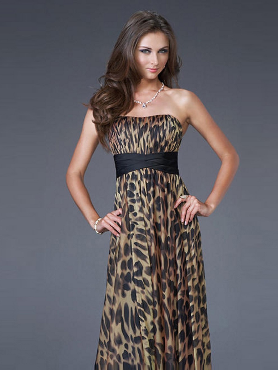 Encantador Vestido leopardo longitud impresa piso imperio vestido de Celebrity Style 2012