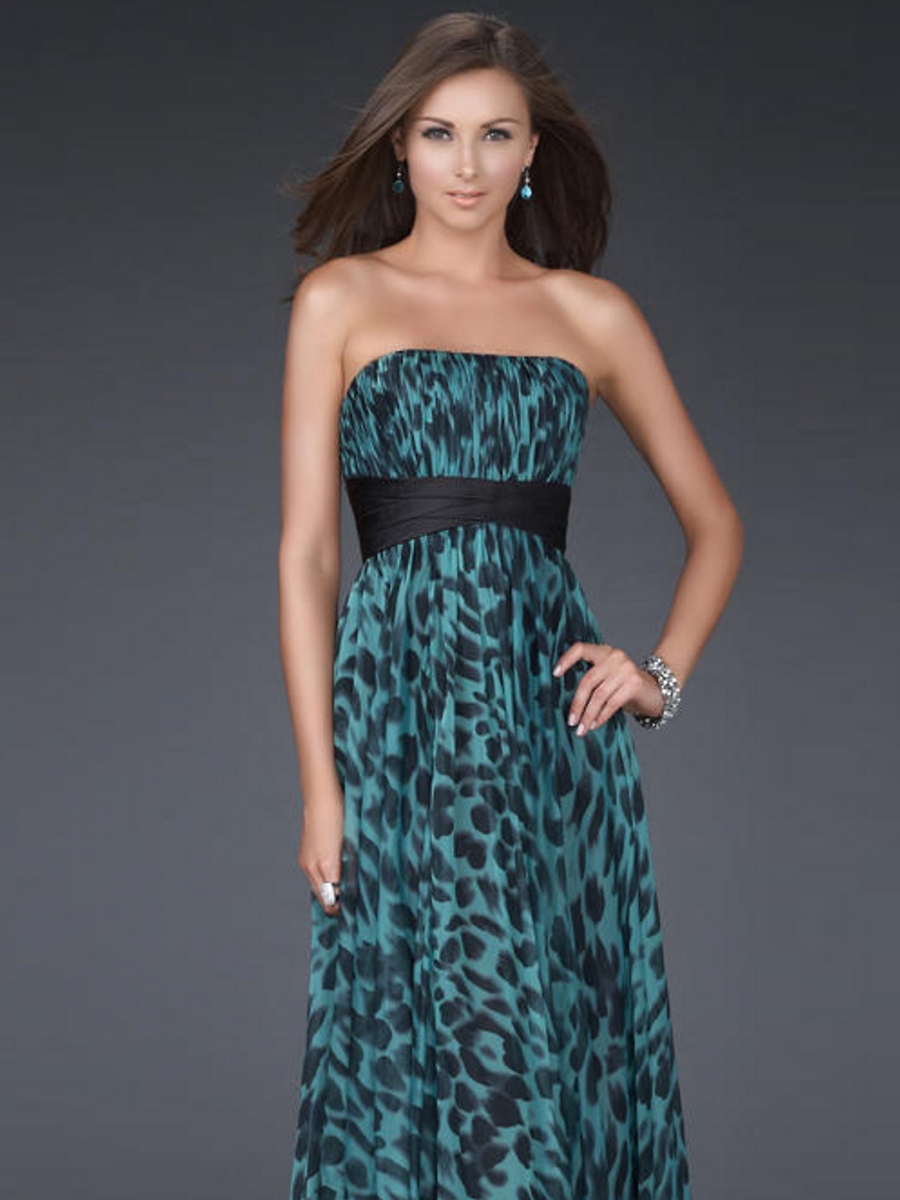 Encantador Vestido leopardo longitud impresa piso imperio vestido de Celebrity Style 2012