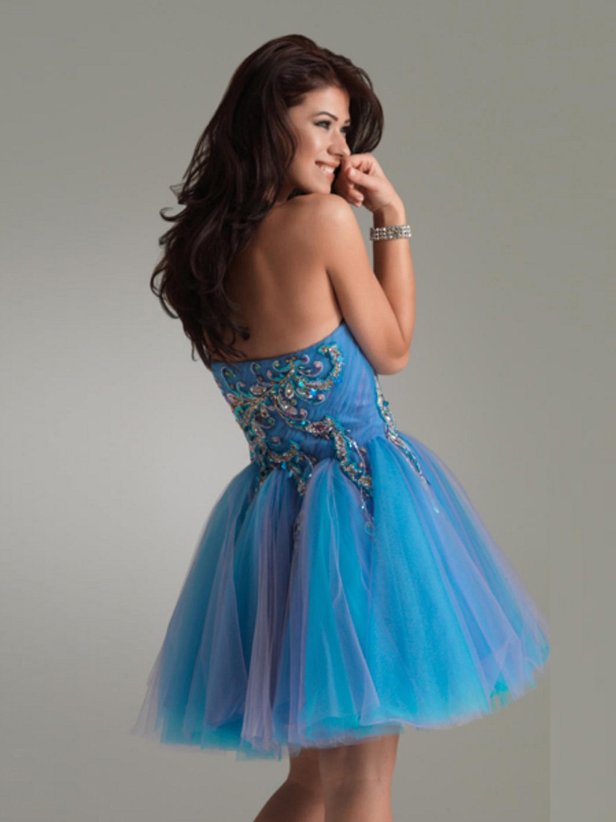 Glittering Sequins Top A-line Style Beautiful Ruffled Chiffon Skirt Prom Dress