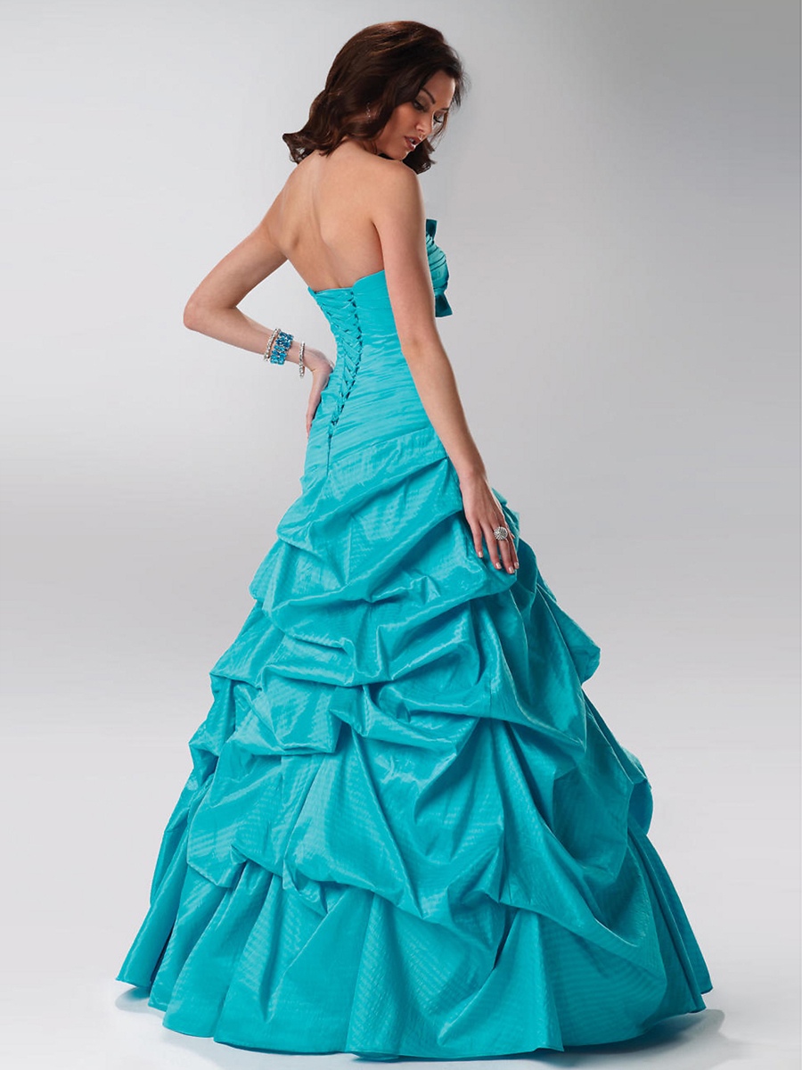 Magnífico Strapless Azul Pesado Azul Silky Pavimento tafetá Comprimento Ball Gown vestido Quinceanera