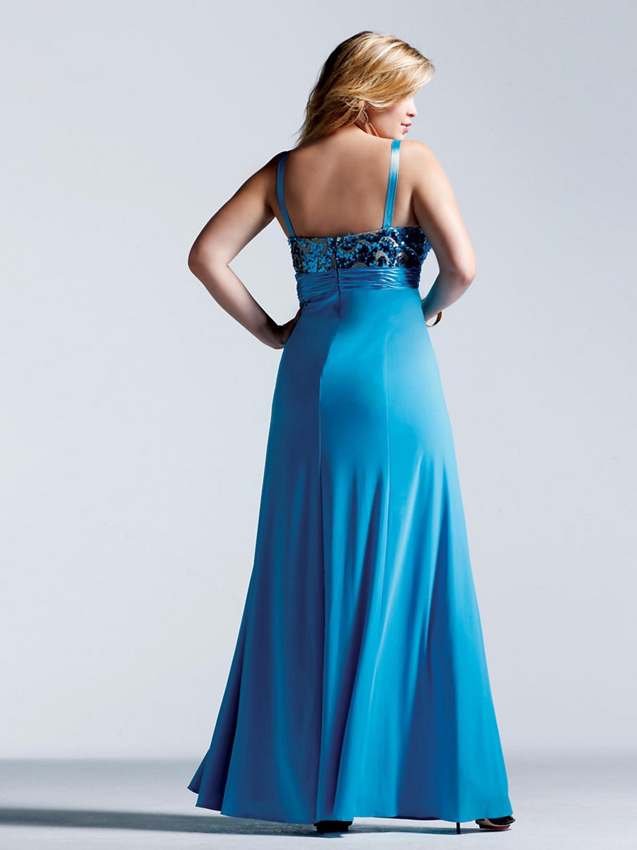 Enchanting Blue Silky Satin Floor Length Sequined Bodice Empire Style Prom Gown
