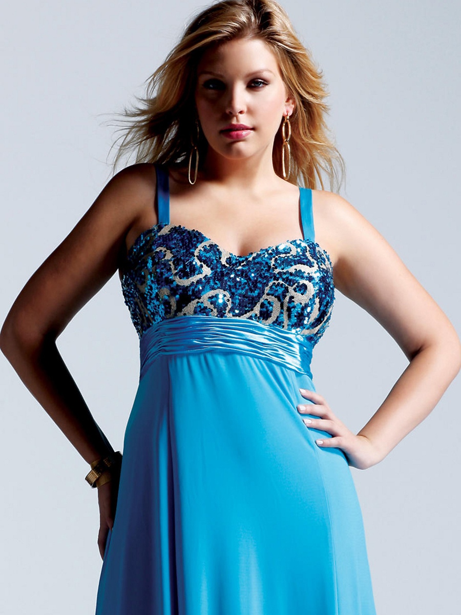 Enchanting Blue Silky Satin Floor Length Sequined Bodice Empire Style Prom Gown