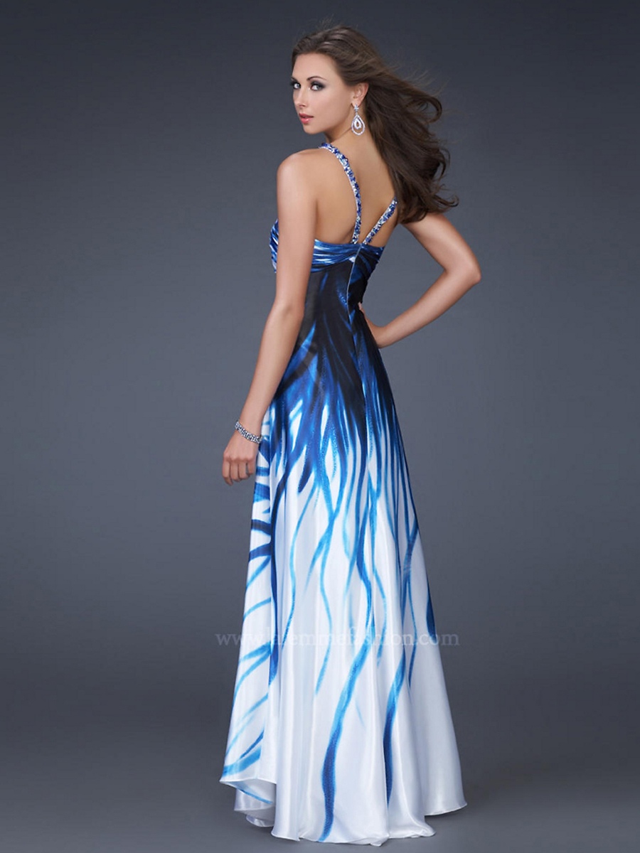 Sheath Style Floor Length Halter Beaded Strap Multi-Color Printed Evening Gowns