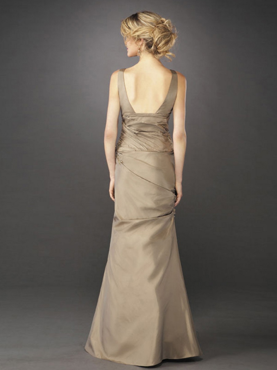Sheath Style Floor Length Champagne Silky Satin Embroidery Mother Of Brides Gown