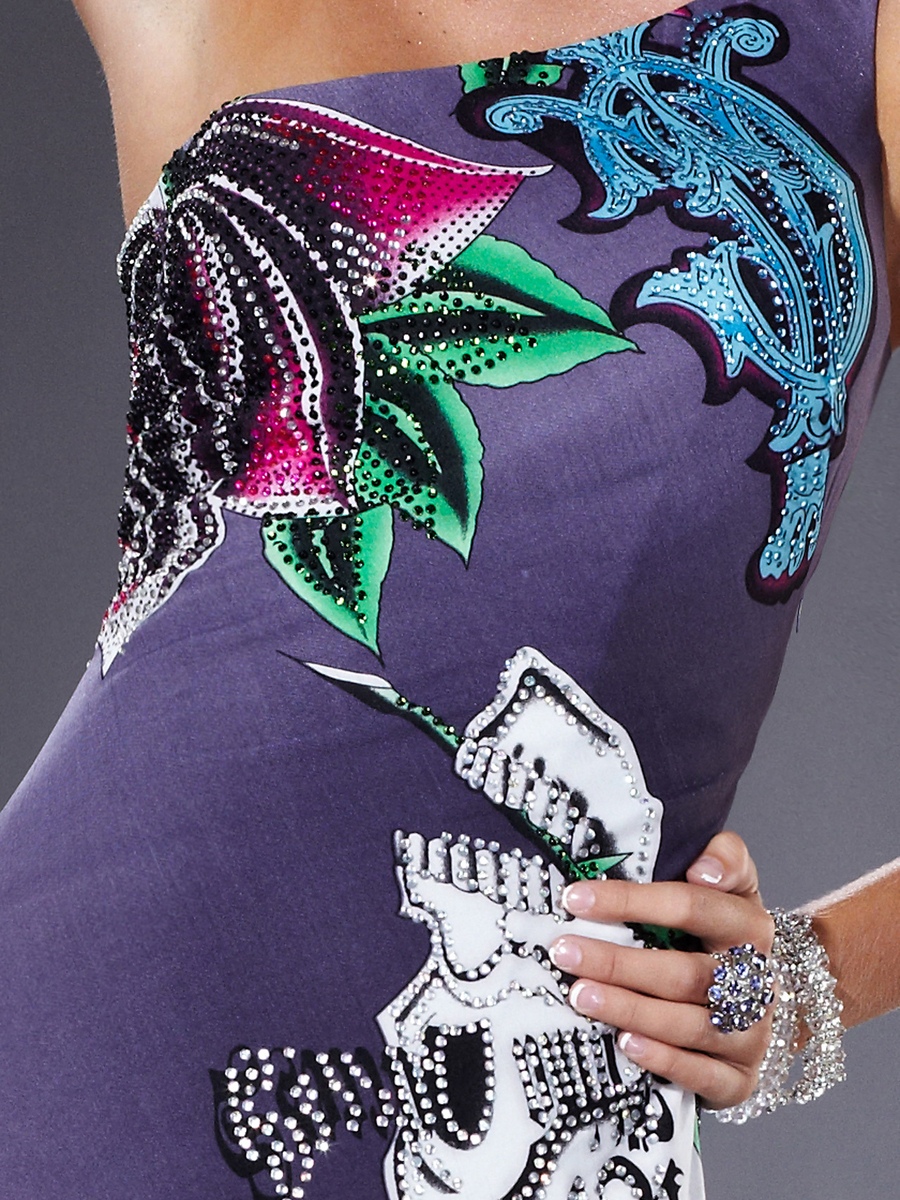 ワンショルダーグレープフロアレングスプリントシーススタイル装飾イブニングドレスをディアマンテス