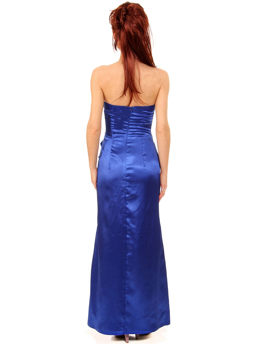 Cheville-longueur foncé royale gaine bleu style noeud en satin sans bretelles cravate et robe de Mère Broche