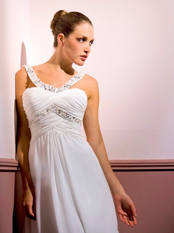 Column Chiffon Grecian Style Dress with Beaded Scoop Straps