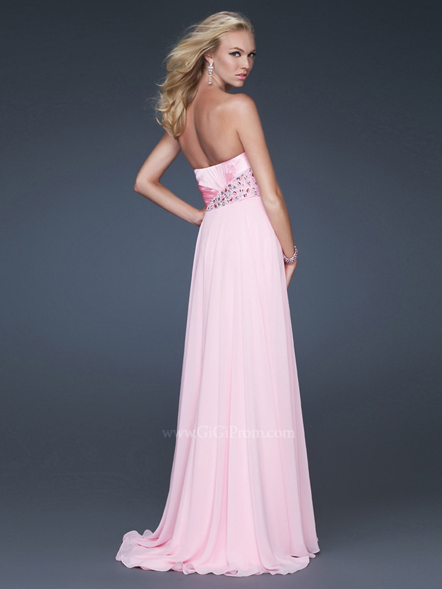 Stunning Sweetheart Floor Length Pink Shimmering Satin Slit Beaded Prom Gown 2012