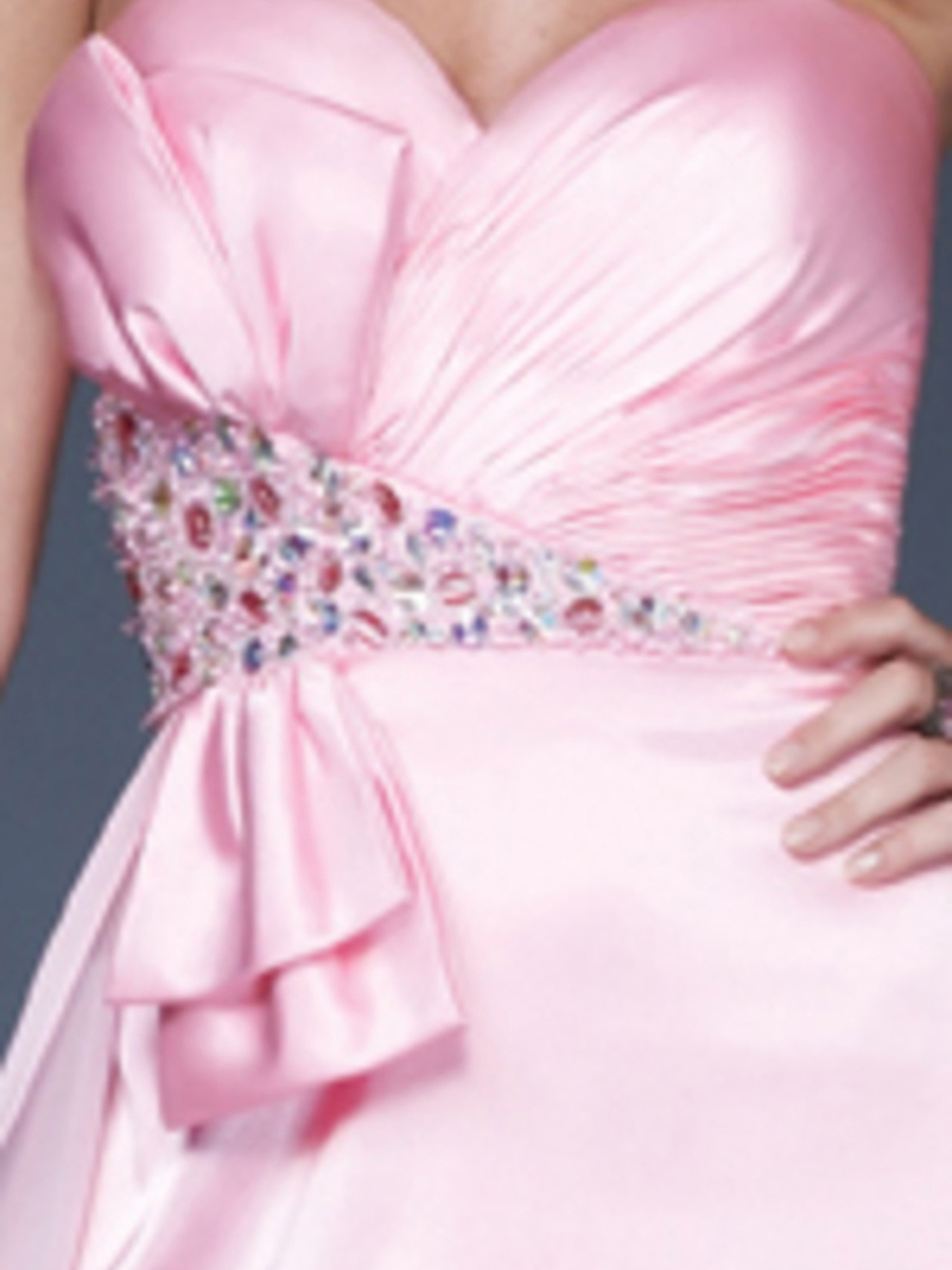 Piso Impresionante Novia longitud de la hendidura rosa satén reluciente vestido de baile con cuentas 2012