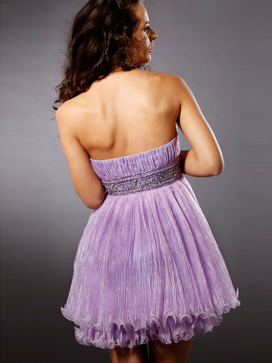 Fanciful Strapless Curto Comprimento Lavender Vestido de tule Homecoming frisada Banda 2012