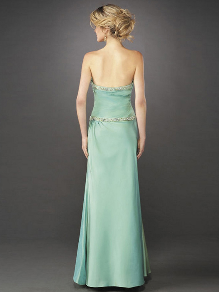 花嫁のドレスのシックなベスト·セラー2012ストラップレスセージ床の長さのシースのサテンの母