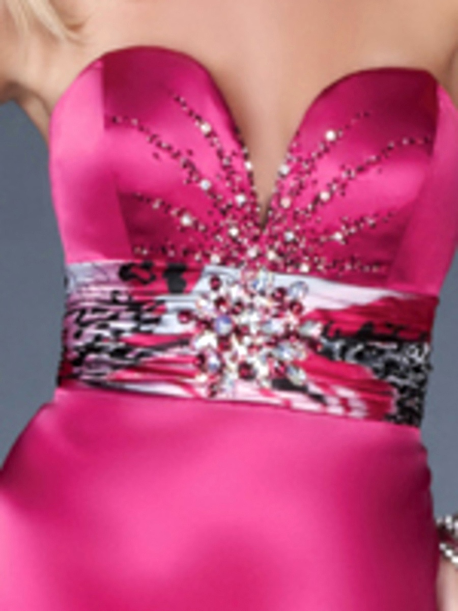 Fuchsia Satin Animal Print Underskirt Sweetheart Neckline Beaded Empire Evening Dresses