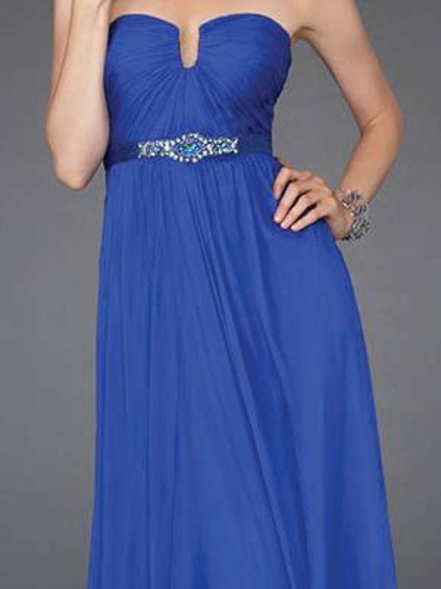Chic Hot Seller Strapless Notched Floor Length Empire Style Royal Blue Chiffon Bridesmaid Gown