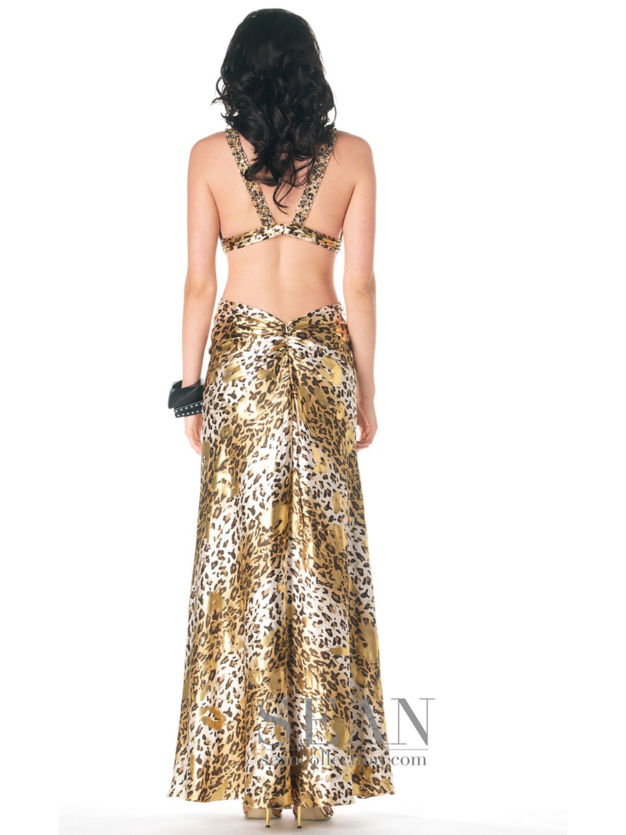 Vestido con cuentas con Encanto Top Multi- color leopardo impreso de longitud de la vaina famoso vestido