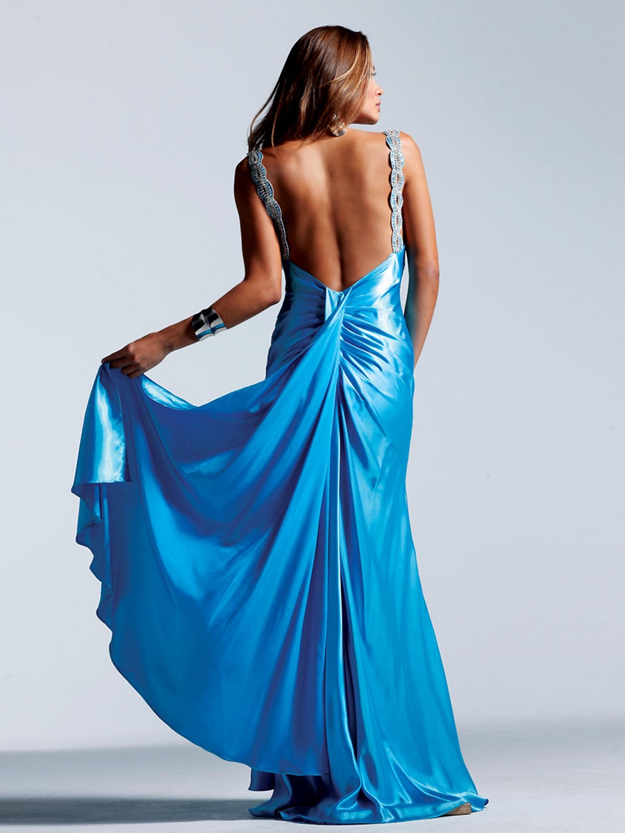 Scoop Neck Sequined Top Ice Blue Sheath Floor Length Satin Celebrity Dresses