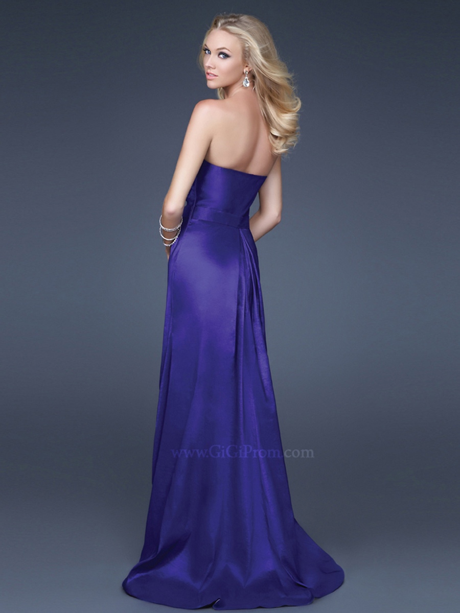 Marvelous Sweetheart Floor Length Sheath Style Purple Silky Satin Bow Tie Celebrity Gown