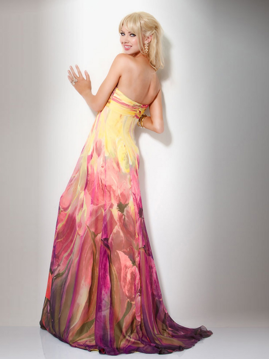 Charming Strapless Sweetheart Empire Waist Full Length A-line Print Fabric Evening Dresses