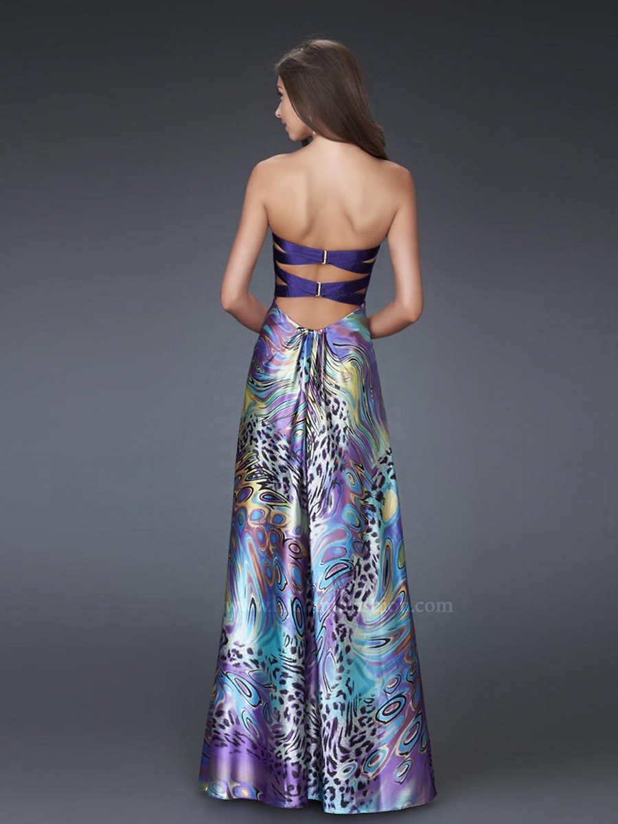 Shiny Print Strapless Sweetheart Empire Waist Full Length A-line Evening Dresses
