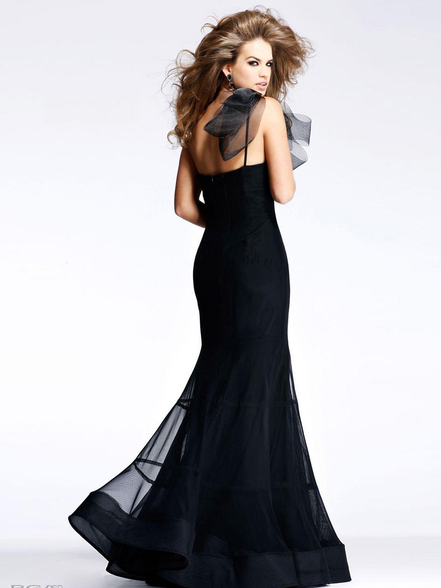 Fitting-form Trumpet Style Bow Shoulder Feature Straight Neckline Full Length Celebrity Dresses