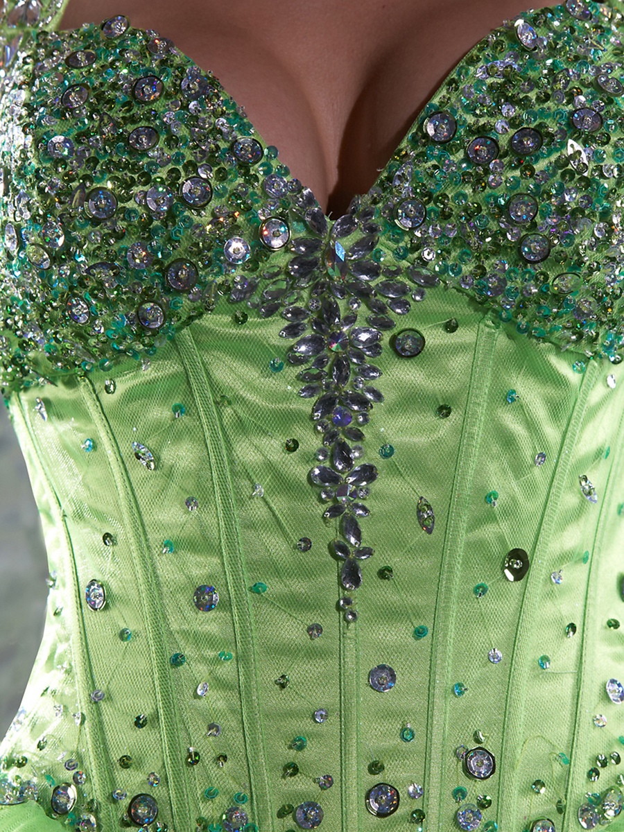 Sage Taffeta Tulle Halter Straps Beaded ornament Full Length Ball Gown Quinceanera Dresses