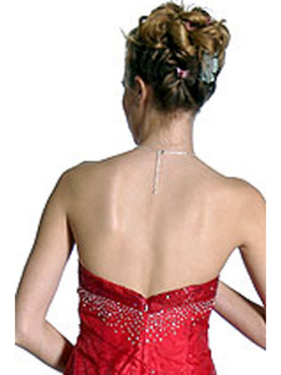 Jahrgang Strapless A-Line Red Schwere Taft Perlen Brautjungfernkleider