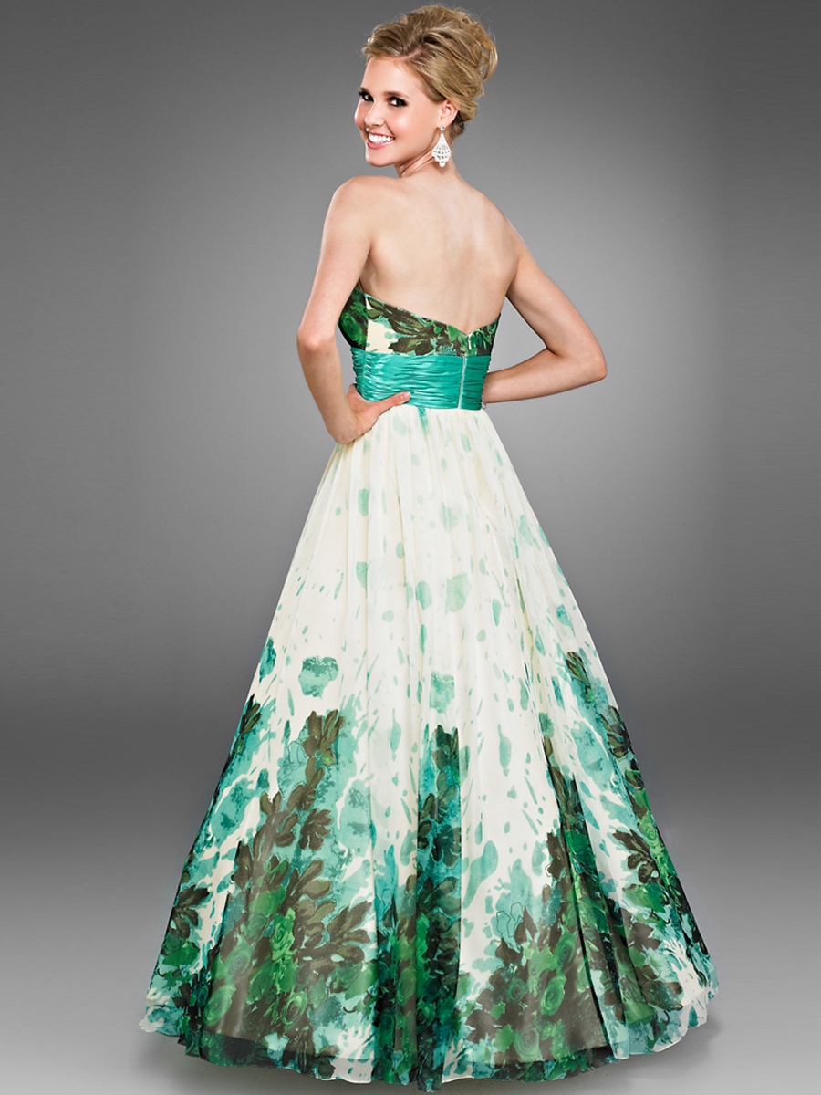 Adorable Strapless A-Line Multi-Color Printed Hunter Satin Fixed Celebrity Dresses