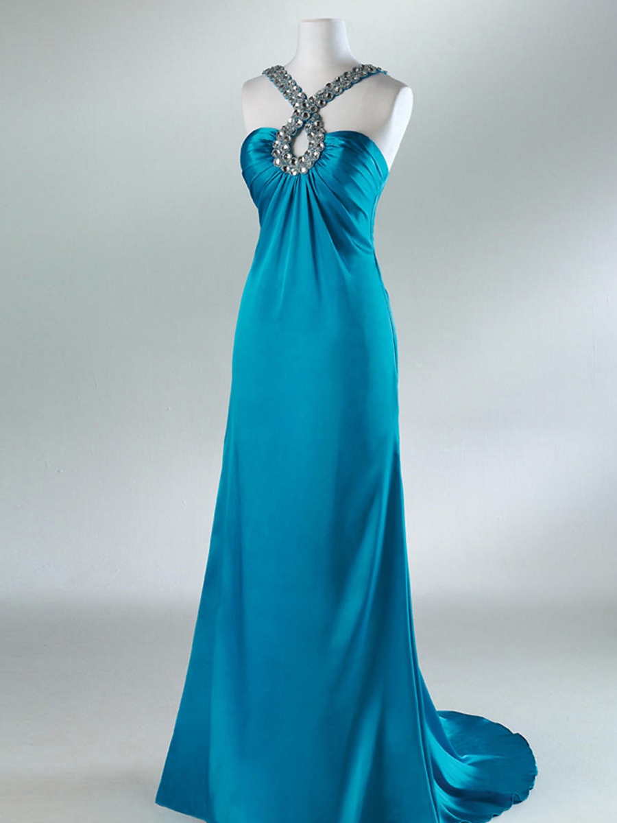 鍵穴ネック床の長さのシースシルキーパープルサテンのイブニングドレス2012