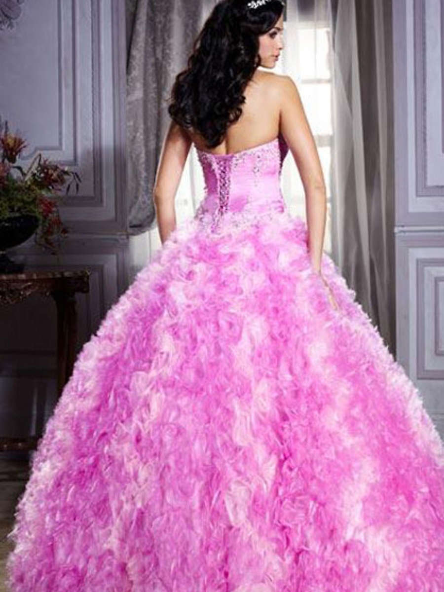 Espetacular sem alças Ball Gown Comprimento Pavimento bolha frisada Vestidos Quinceanera