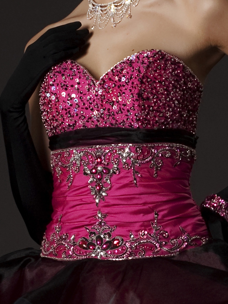 Tow - ton A-ligne Bustier sweetheart paillettes Flowing Tiered complets Robes Quinceanera Longueur