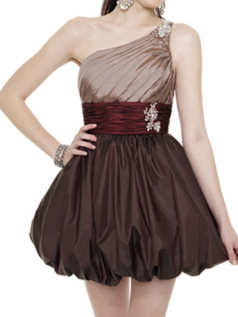 Inimitable Triple-Tone Mini Ball Gown Silky Satin Sash and Brooch Wedding Guest Outfit