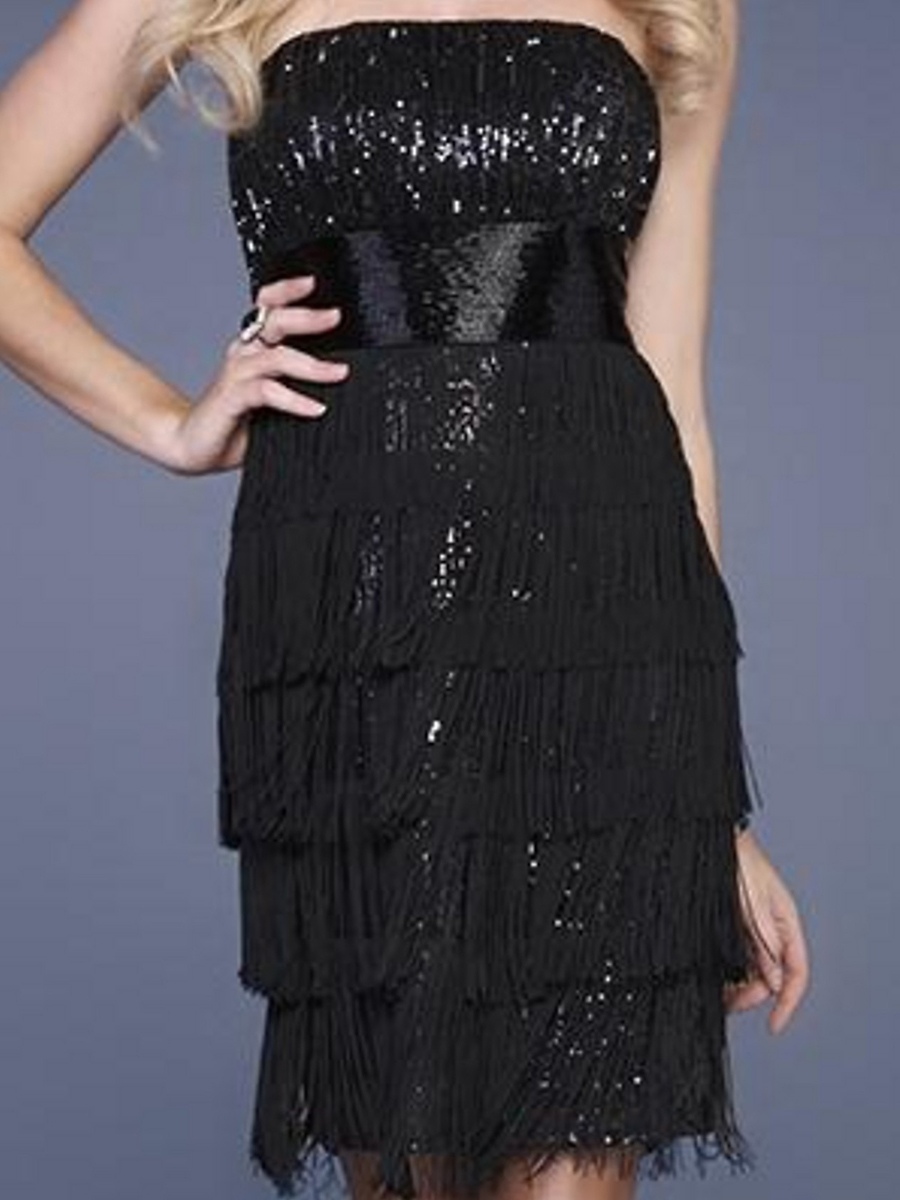 Breve guaina nera Multi - Tiered Tulle e paillettes 2012 Cocktail Party Dress